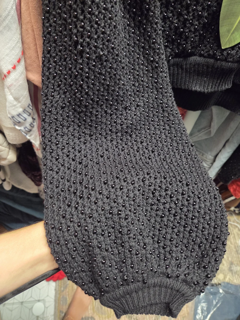 Farm Rio POM POM CROPPED BLACK Textured Sweater
